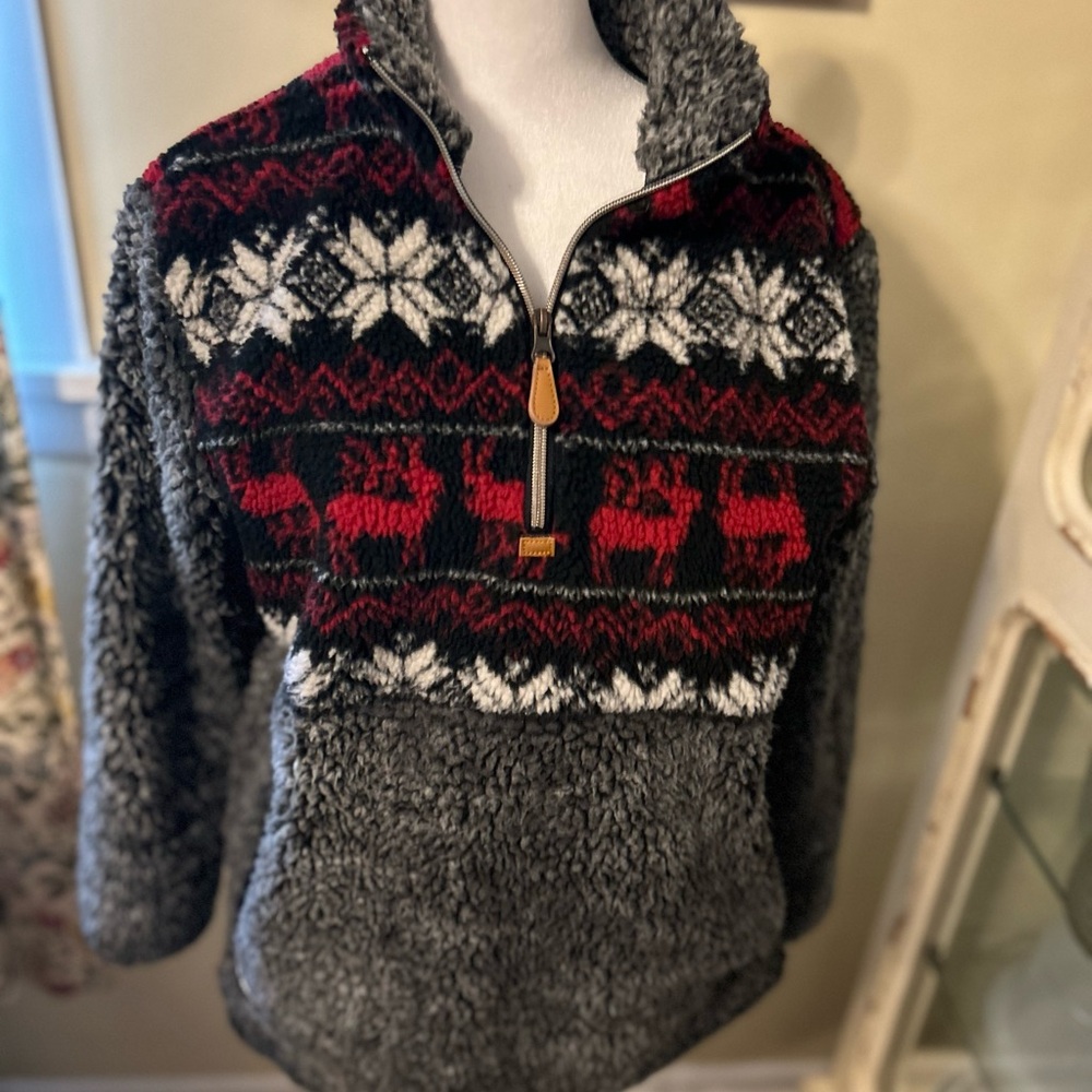 Simply Southern Gray and Red Cowl Sweater